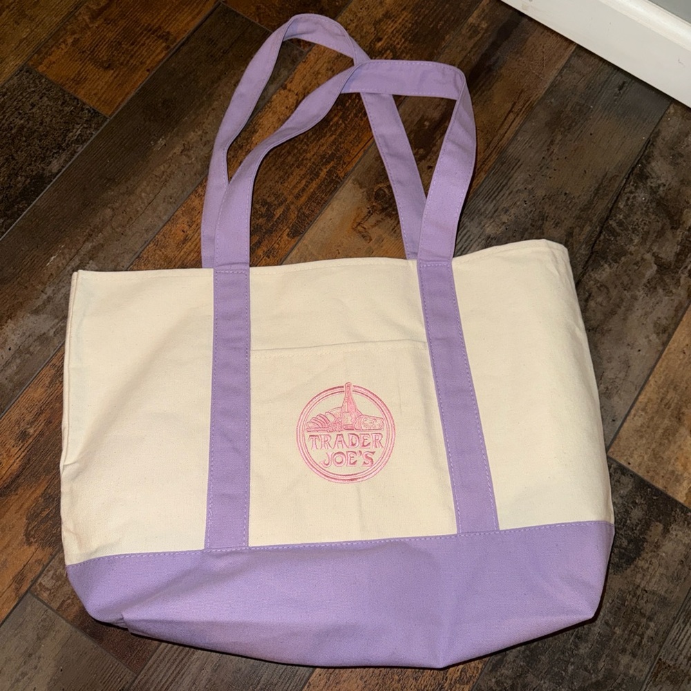 Lavender Trim Canvas Tote Bag large - Picture 3 of 5